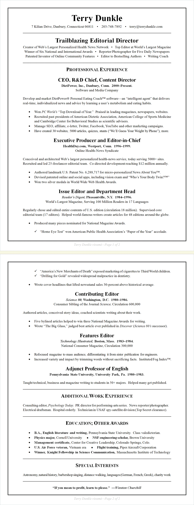 Terry Dunkle resume